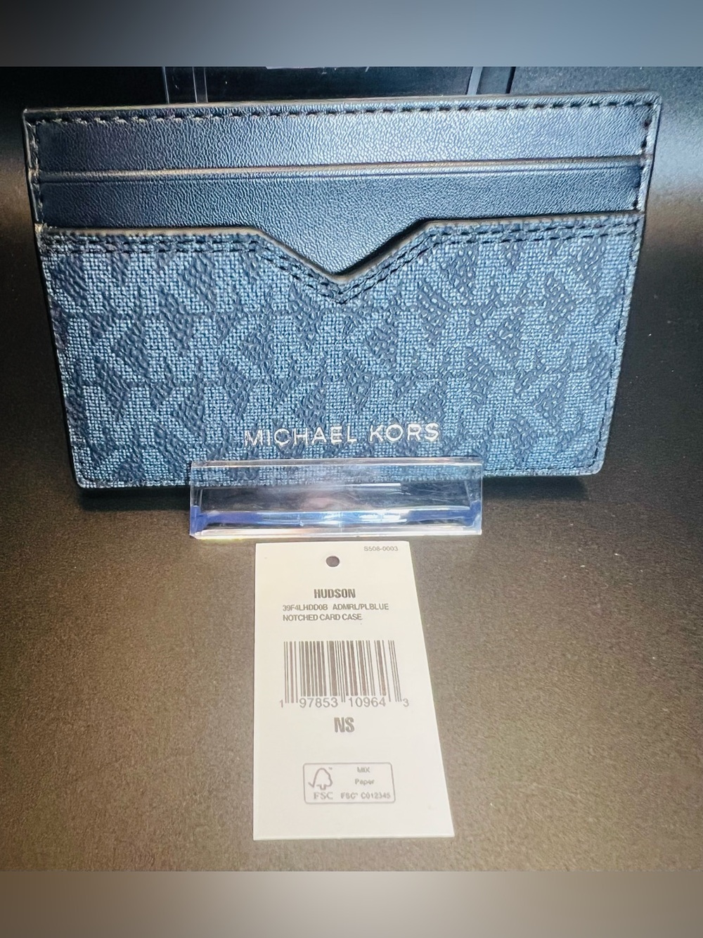 NWT Michael Kors Men's Hudson Notched Logo Card Case in Admiral/Pale Blue